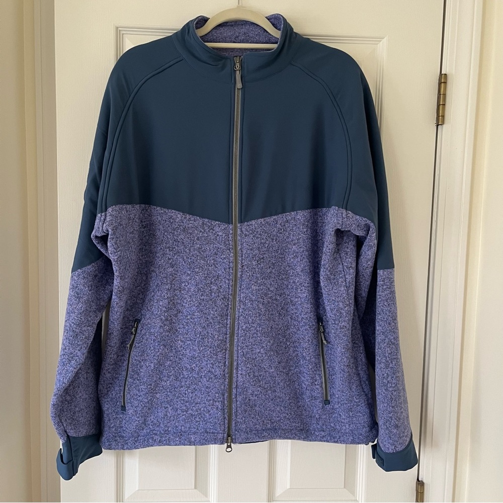 Peter Millar Crown Sport Men's Full Zip Fleece Jacket, Blue Purple Colorblock XL